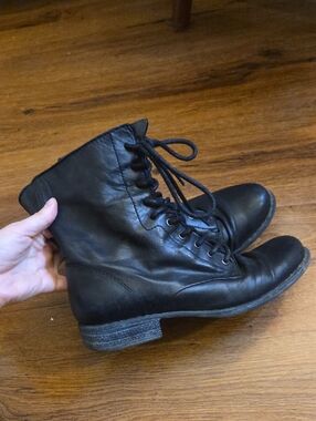 Miz Mooz Black Lukas Leather Lace-Up Ankle Combat Boots